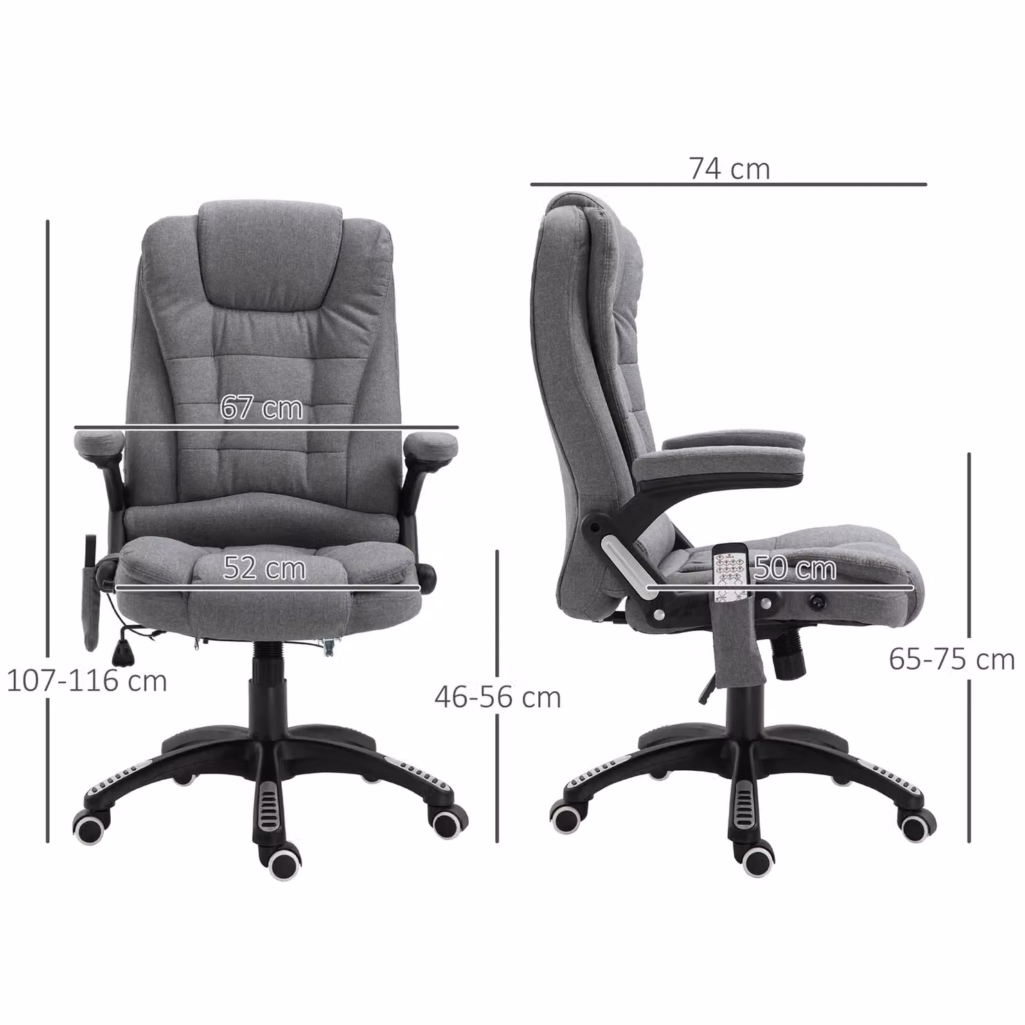 Vinsetto Ergonomic Grey Fabric Massage Office and Gaming Chair with Heated Back and Adjustable Arms – 4