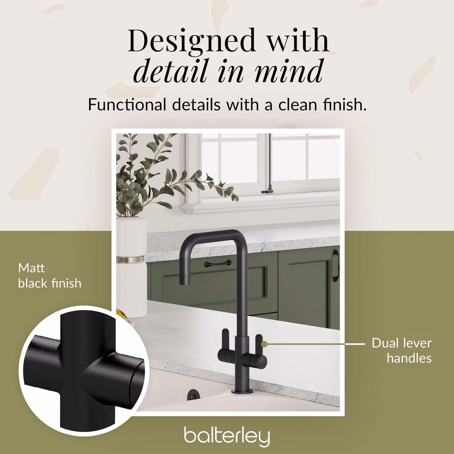 Balterley Kuma Dual Lever Kitchen Mono Mixer Tap in Matt Black – 2