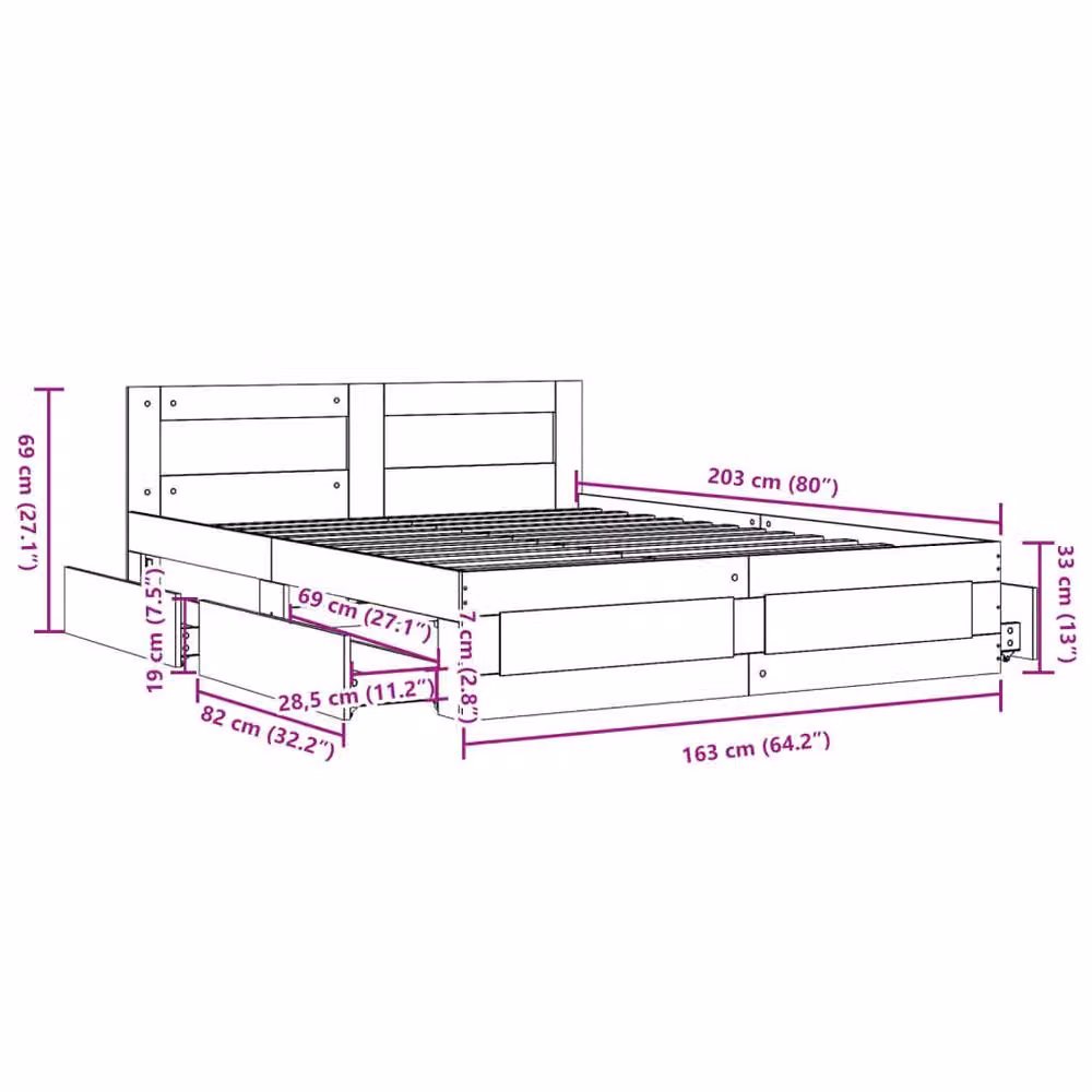 Berkfield Home Bed Frame with Headboard and Drawers in Concrete Grey, W/D/H: 160 x 200 cm – 2