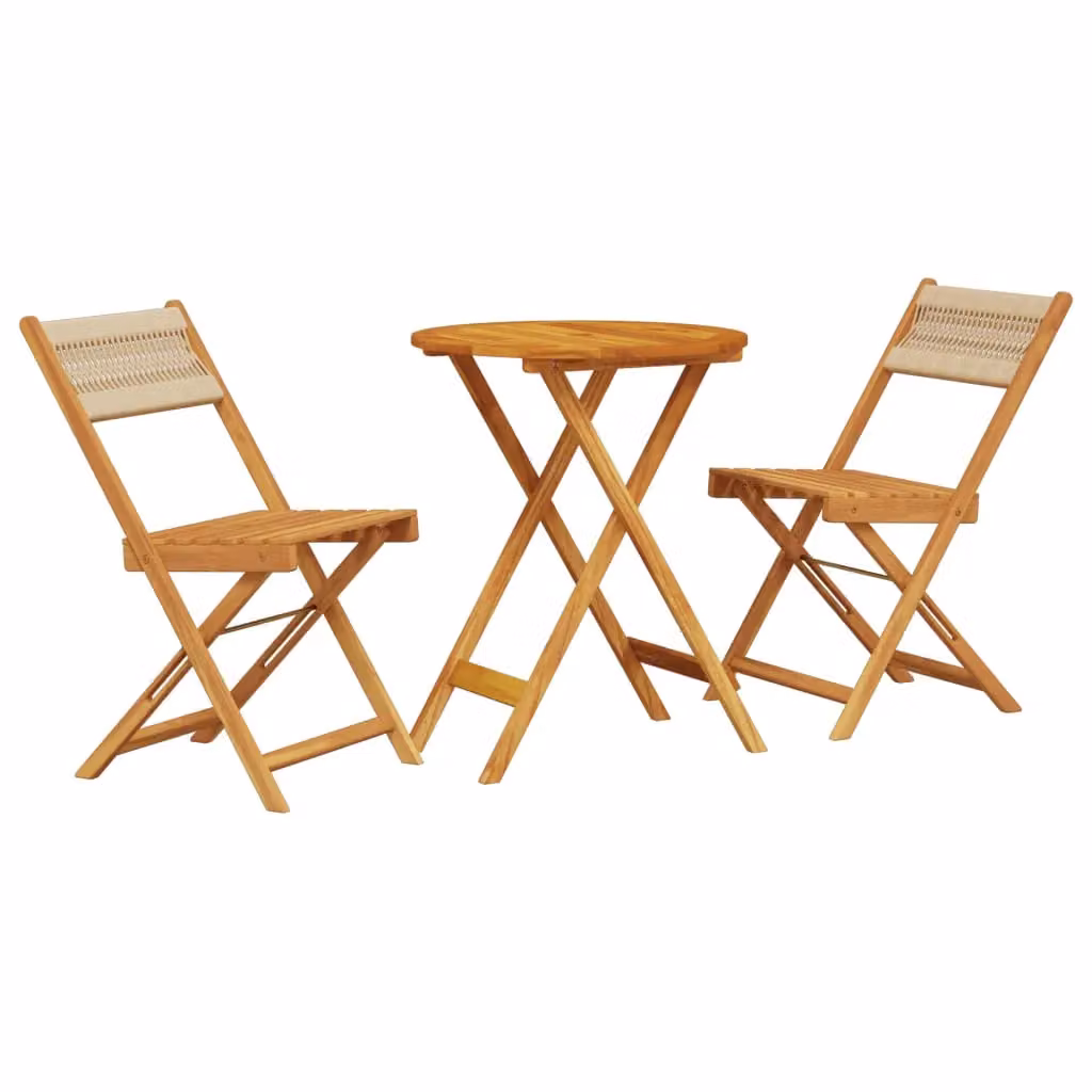 Berkfield Home 3 Piece Bistro Set in Beige Polypropylene and Acacia Wood – 2