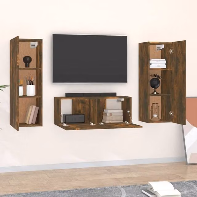 Berkfield Home Classic 3 Piece TV Cabinet Set in Smoked Oak Brown Engineered Wood