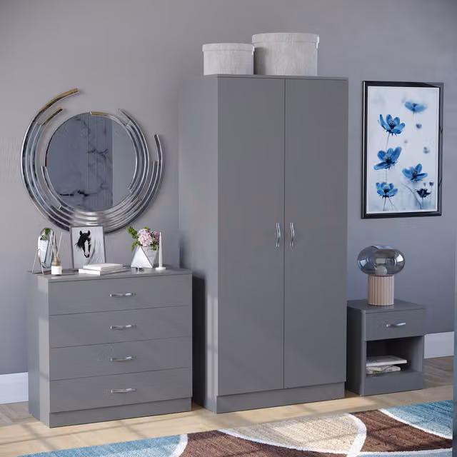 Vida Designs Riano Trio Bedroom Set in Grey Matt Engineered Wood