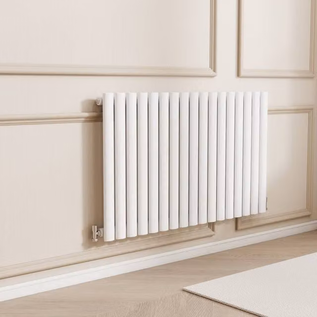 Banyetti Orva White Horizontal Single Oval Wall Mounted Towel Radiator, W: 100.3 cm, H: 60 cm