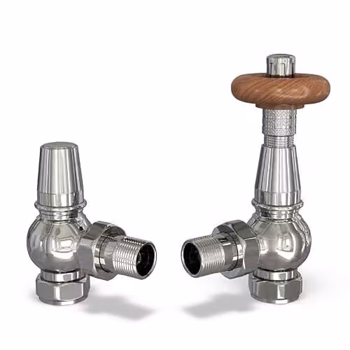 UK Radiators Polished Chrome Thermostatic Radiator Valve and Angled Lockshield Valve Set with Traditional Design