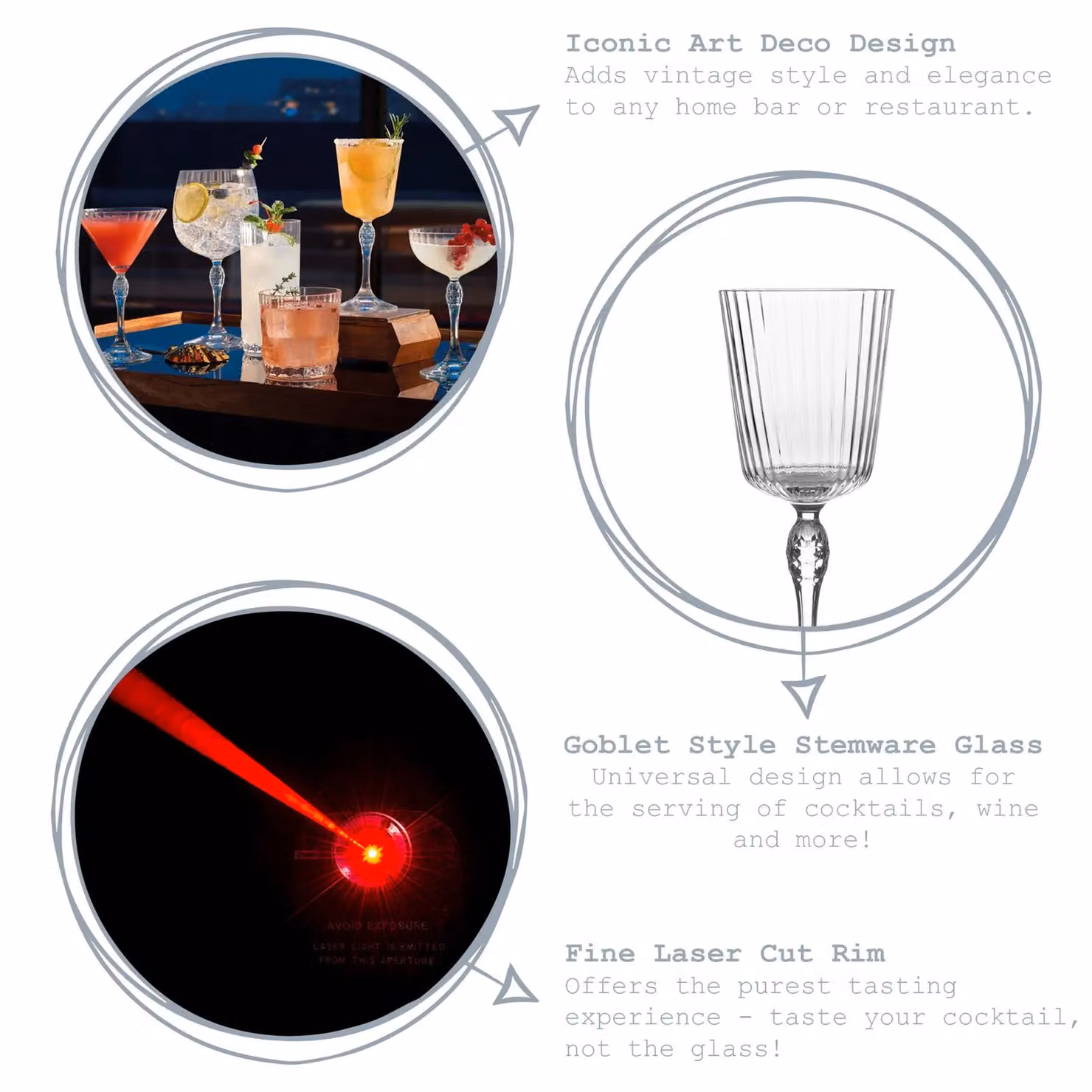 Bormioli Rocco America 20s Striped Cocktail Glasses, Clear, 250ml, Pack of 12 – 2