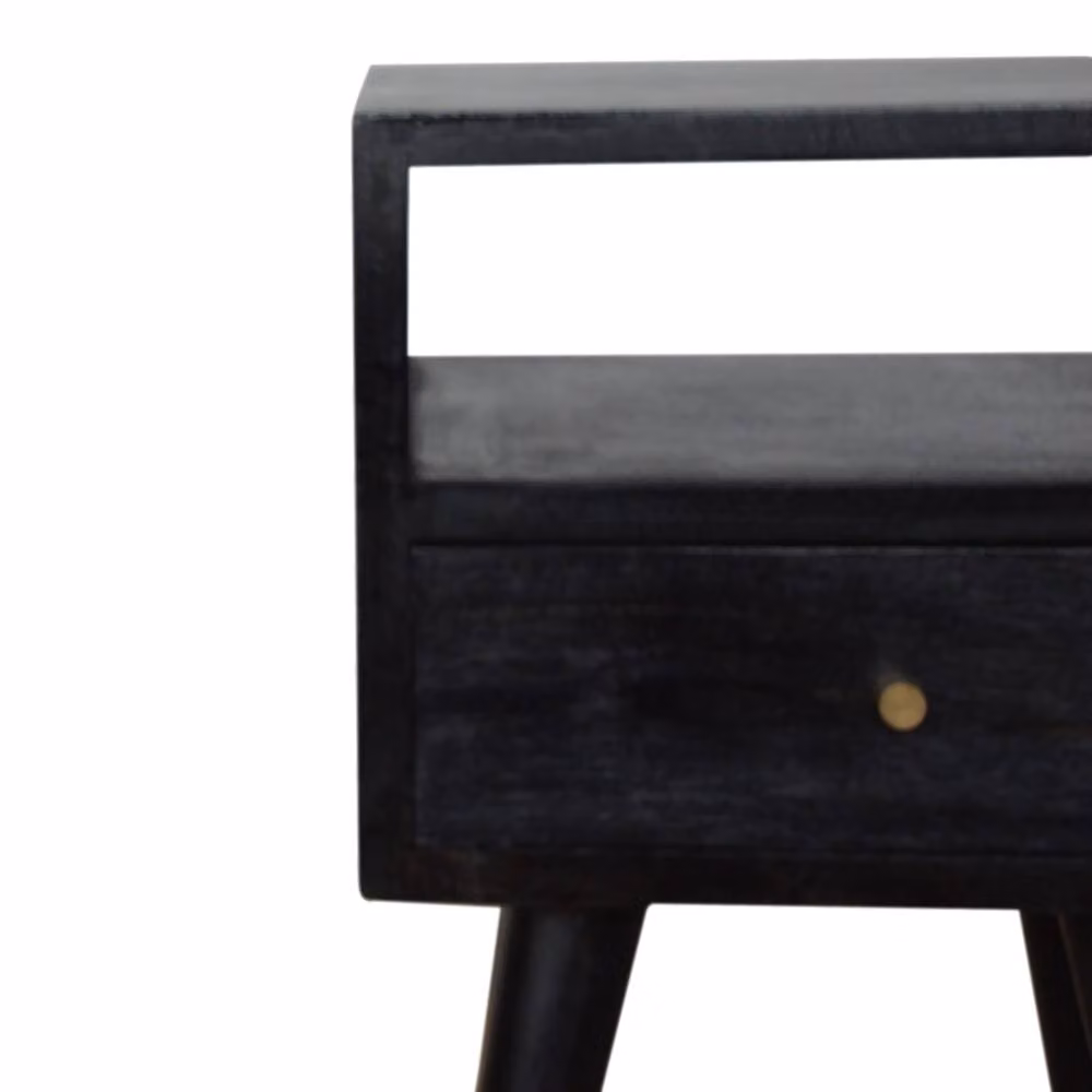 Wyld Haus Kood Mini Black Washed Mango Wood Bedside Table with Drawer and Open Shelf W/D/H: 30 x 30 x 57 cm – 4