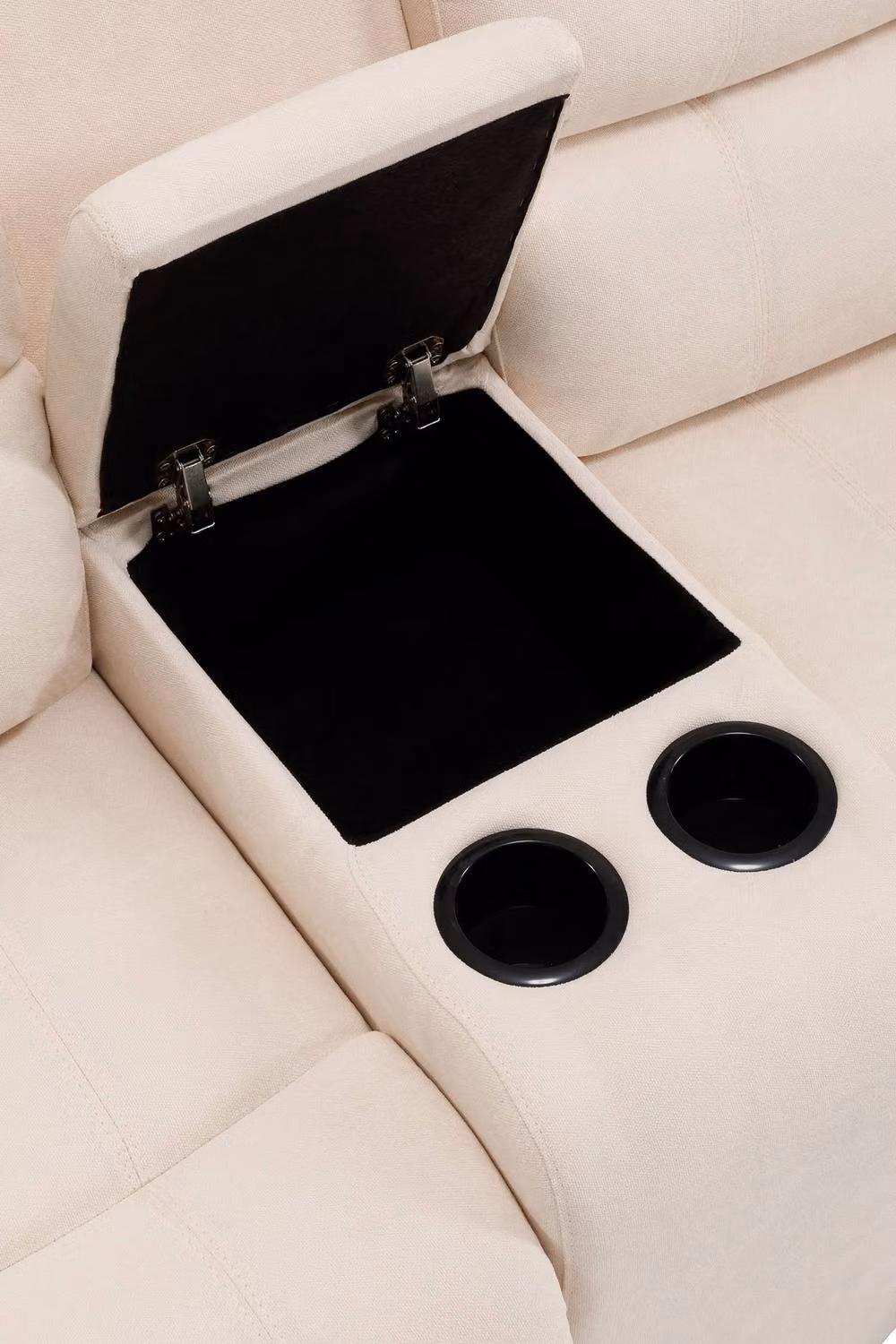 More4Homes Boston 2 Seater Manual Recliner Fabric Sofa with Drinks Console in Beige – 2