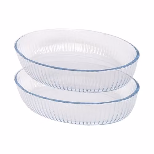 Argon Tableware Optical Oval Glass Casserole Dishes, Transparent, W: 26 cm, D: 17 cm, H: 6 cm, Pack of 2