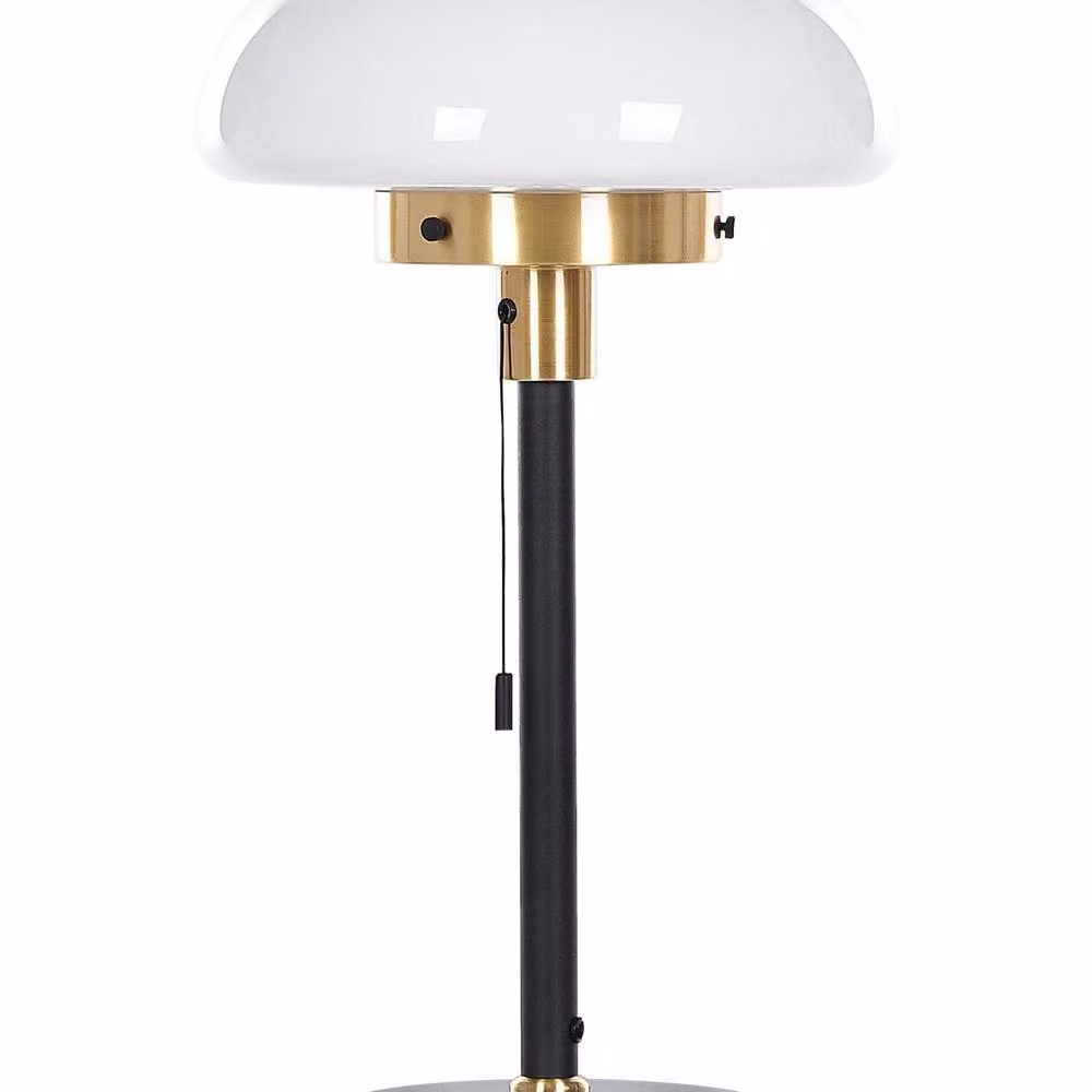 Wyld and Coco Retro Metal Table Lamp with White Glass Dome and Gold Accents in Matte Black – 2