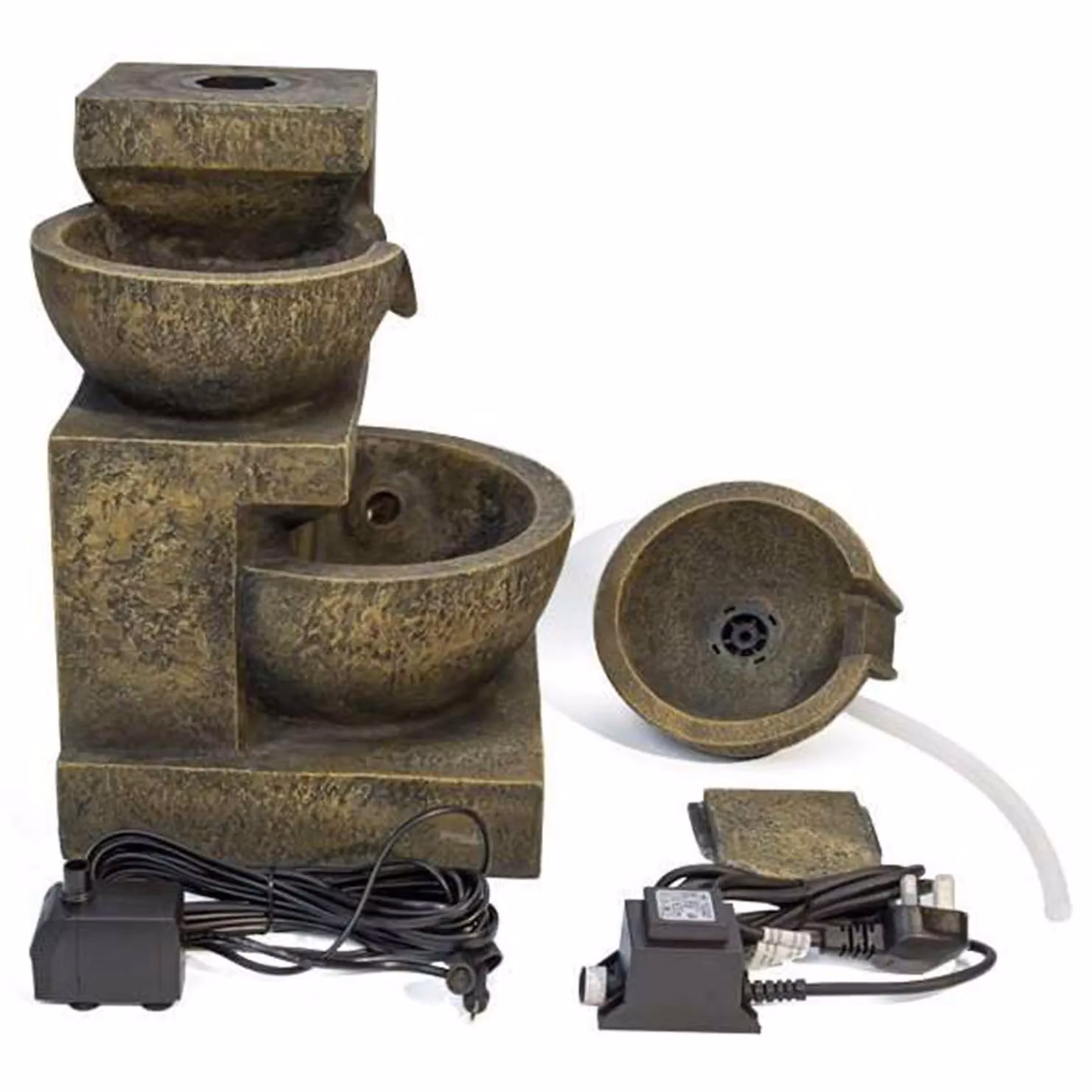 Primrose Kendal 3 Tier Cascading Water Feature with Lights in Brown, Height: 48 cm – 4