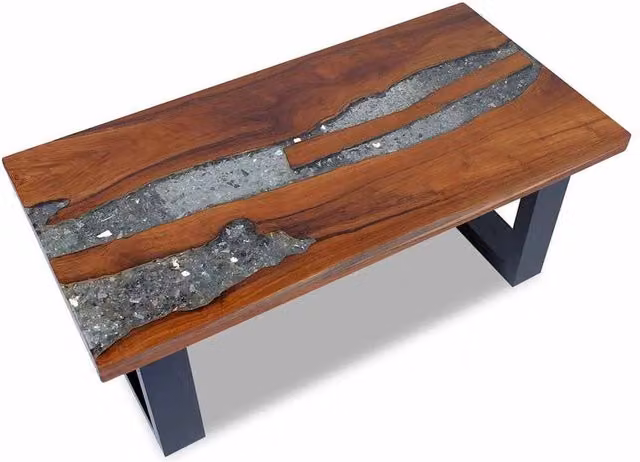Berkfield Home Rectangular Coffee Table in Teak and Mango Wood with Resin, Brown and Multicolour, W: 100 cm, D: 50 cm – 1