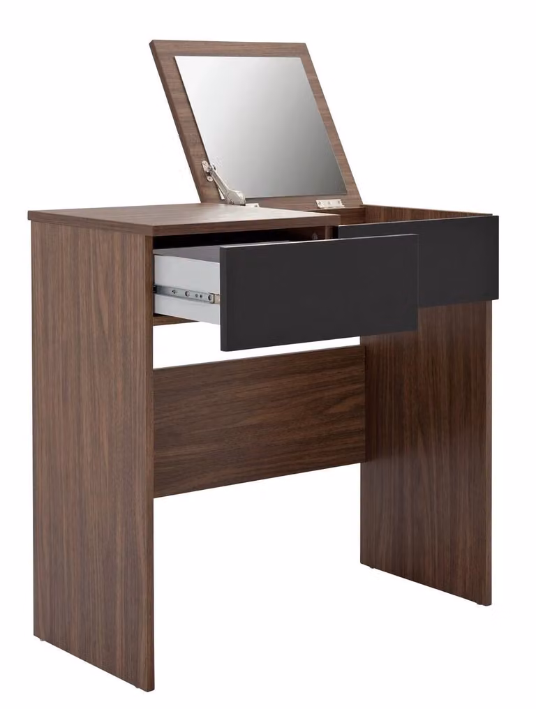 Malibu Dressing Table and Mirror in Black and Brown Glossy Wood Finish