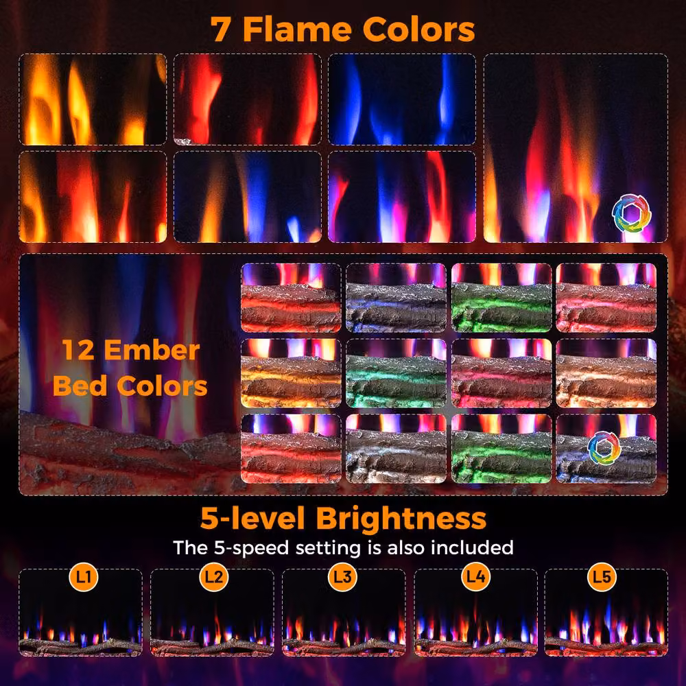 Costway Recessed 36 inch Electric Fireplace Wall Mounted Heater with Sleep Mode in Black – 8