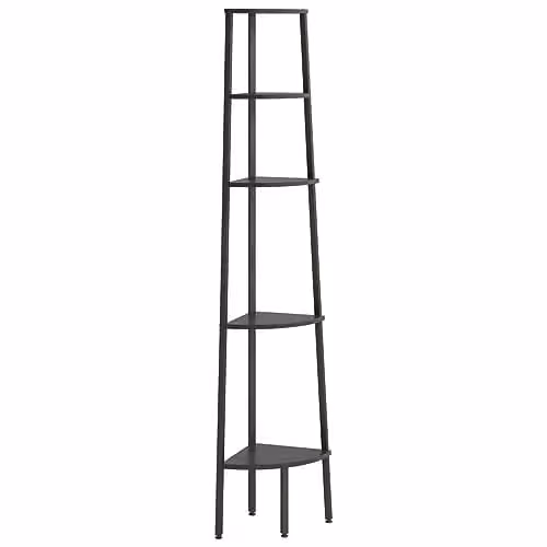vidaXL 5-Tier Modern Corner Shelf in Black Metal, W/D/H: 45.5 x 31.5 x 180 cm