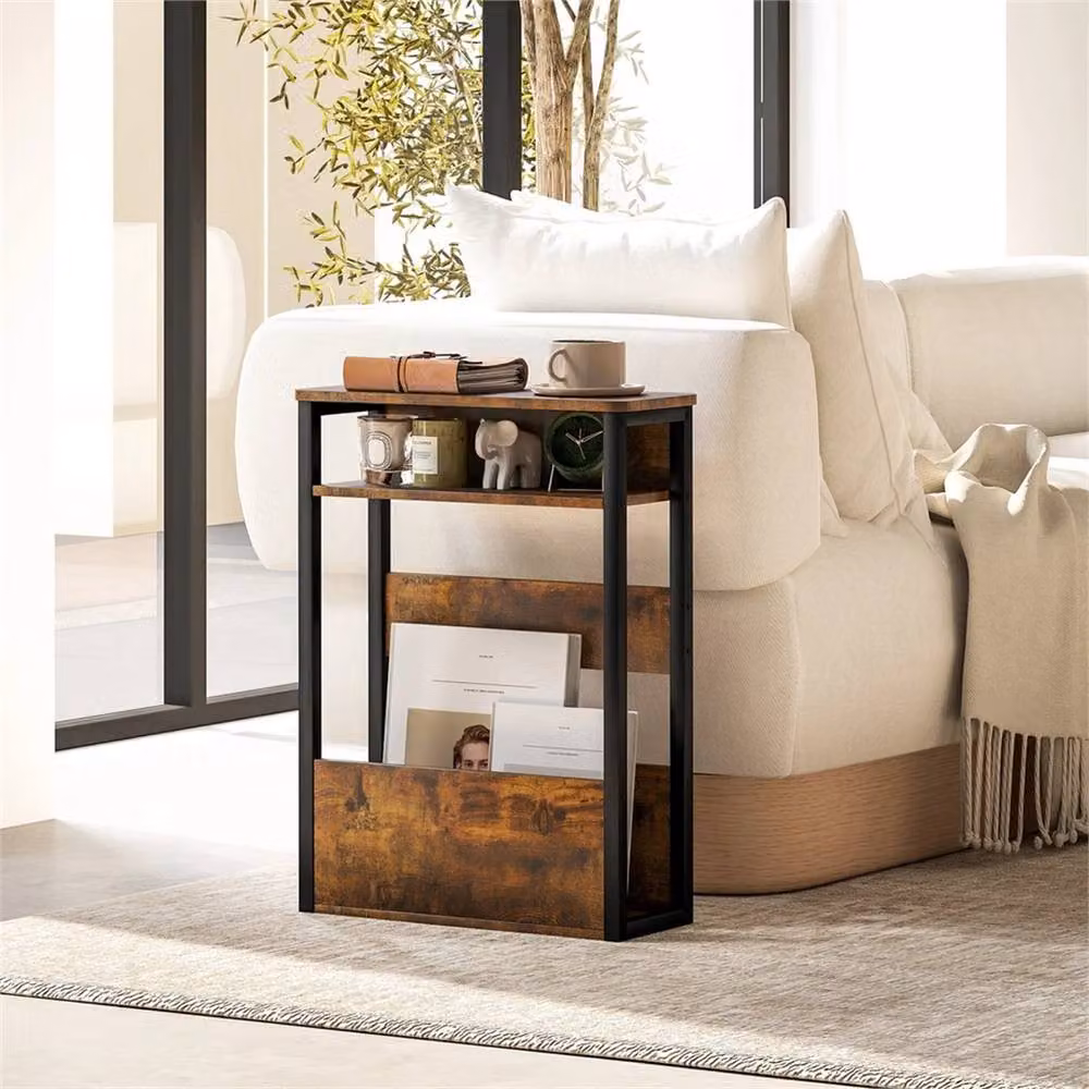 Nordara Industrial Narrow Side Table with Storage in Black and Brown – 6