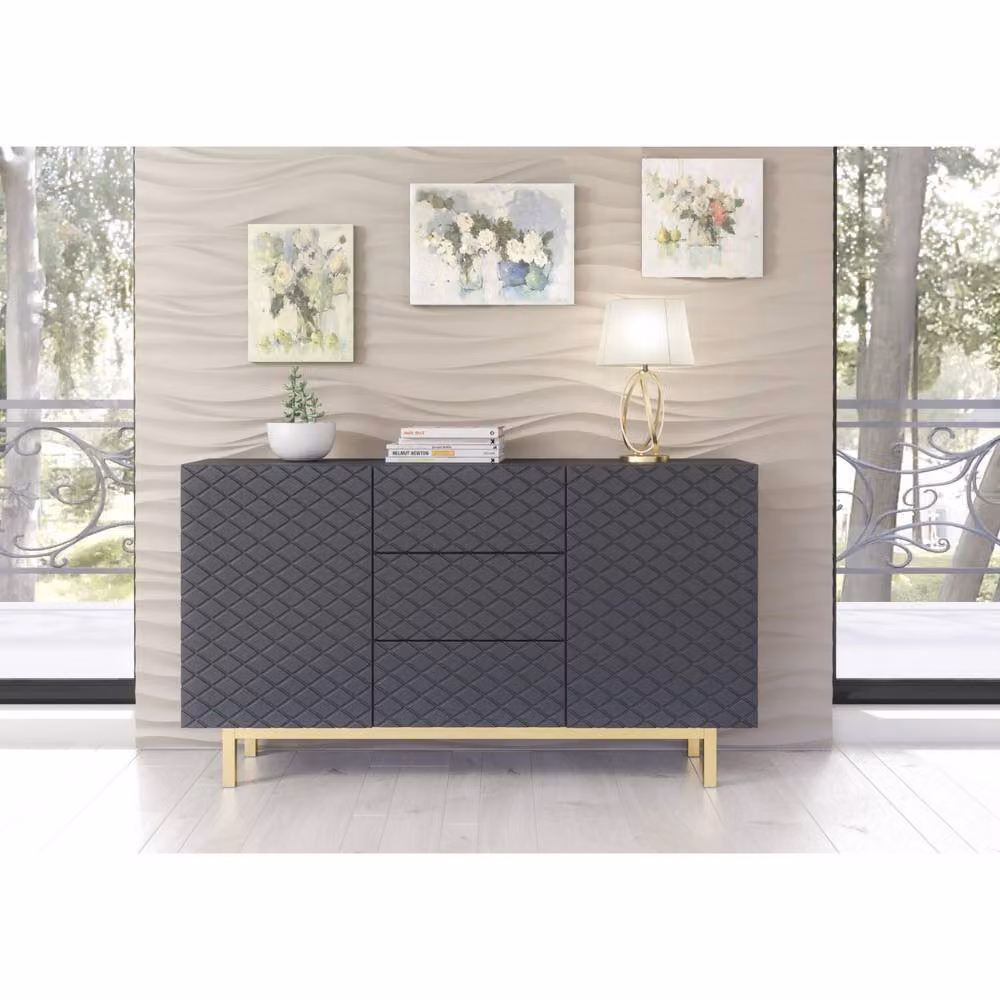 Mex Furniture LTD Diamond Luxe Sideboard in Dark Grey, W: 140 cm, H: 80 cm, D: 35 cm – 2