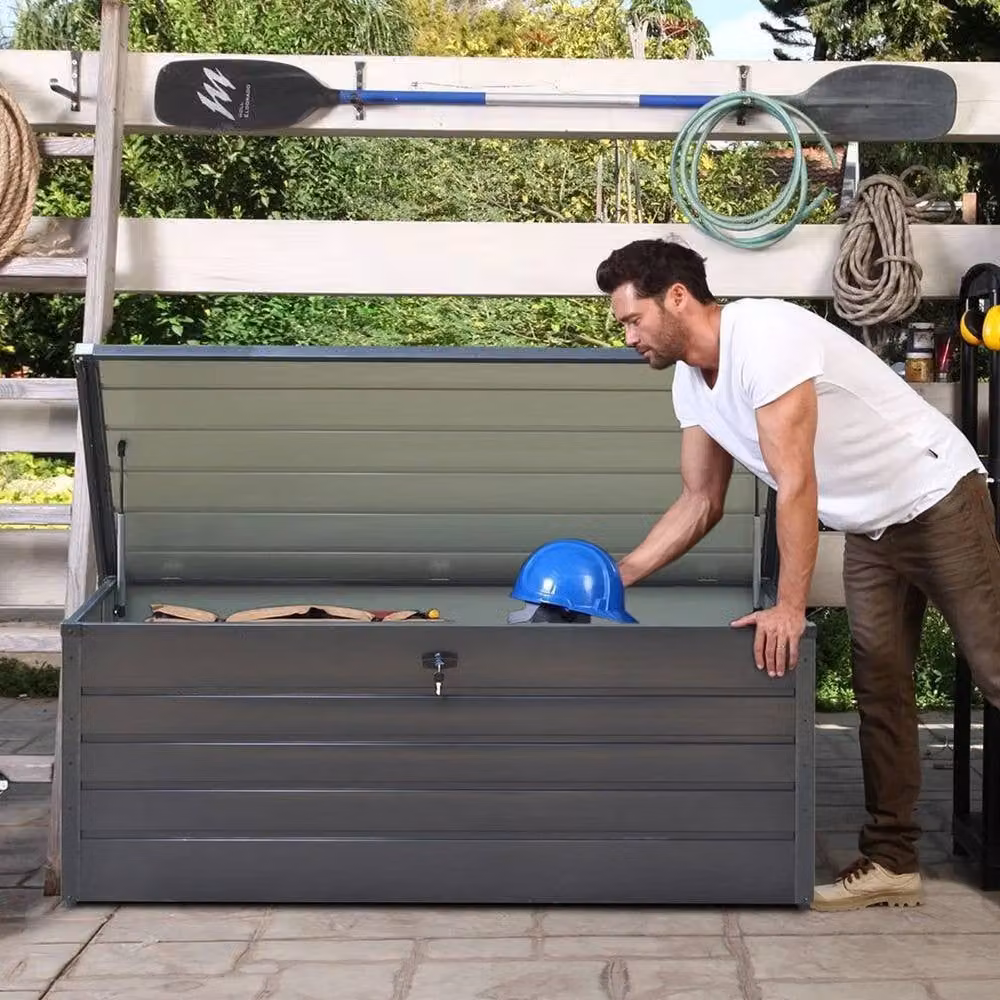 SPETLEK Grey Metal Outdoor Garden Storage Box with 600L Capacity – 4