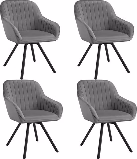 tectake Set of 4 Grey Velvet Dining Chairs with Slim Steel Legs and 360 Degree Swivel H x W x D: 82 x 58 x 58 cm – 7