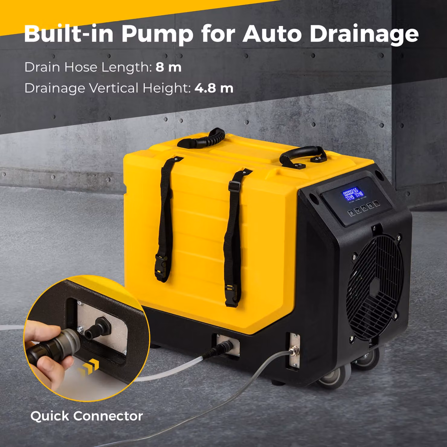 Costway Industrial Dehumidifier with Pump, 90L/Day Capacity, Yellow – 7