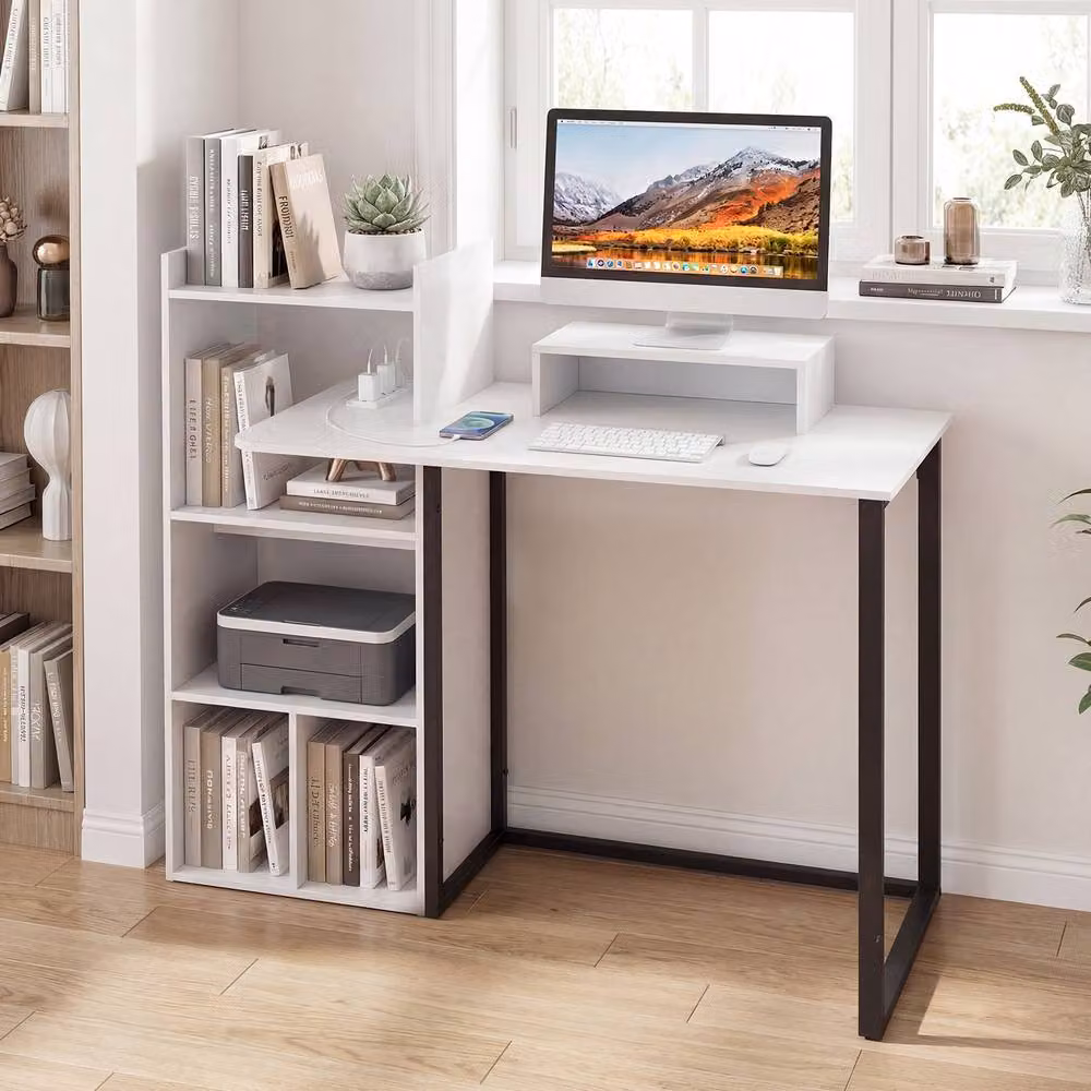 Costway Computer Desk with Monitor Stand and Charging Station in White – 3