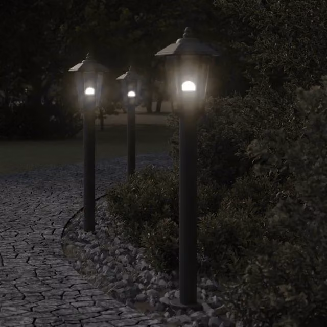 Berkfield Home Set of 3 Black Stainless Steel Outdoor Floor Lamps, Height: 80 cm – 1