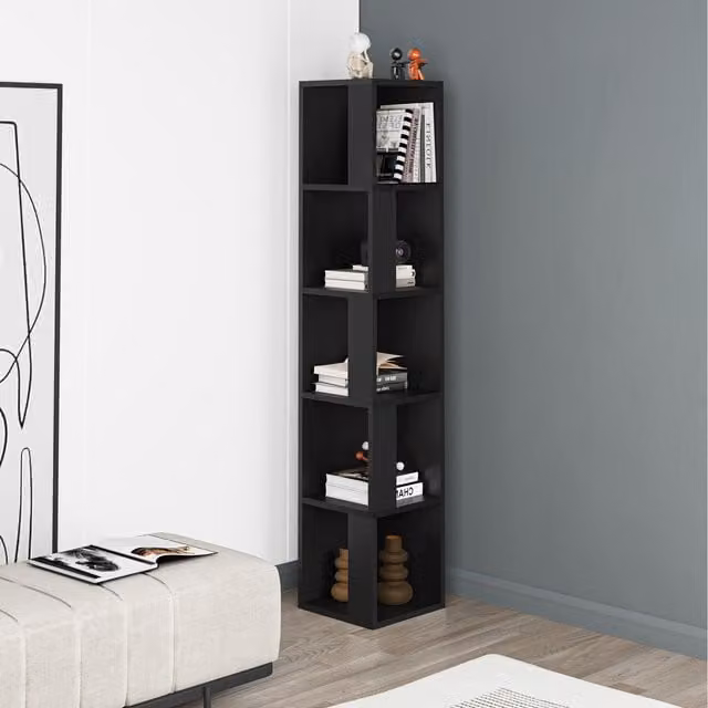 Decortie Piano Modern Corner Bookcase Display Unit in Black, Height: 158.9 cm – 1
