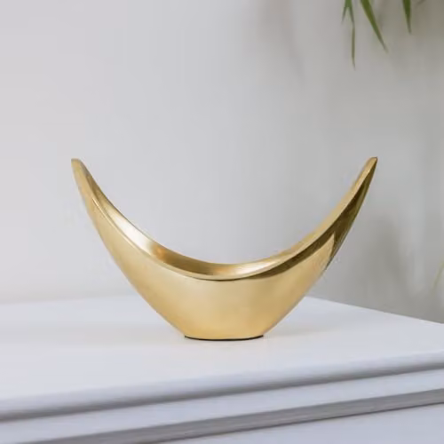 Melody Maison Gold Metal Minimalist Oval Decorative Tabletop Bowl W/D/H: 24.0 x 14.0 x 10.5 cm