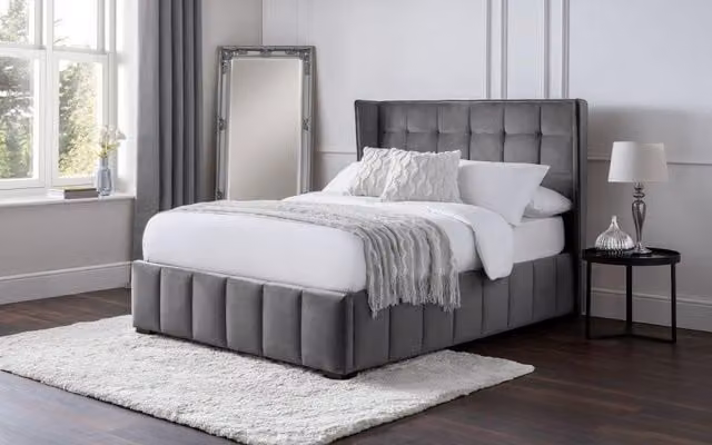 Ashfield Grey Plush Premium Velvet Upholstered Double Bed W/D/H: 140 x 200 cm – 1