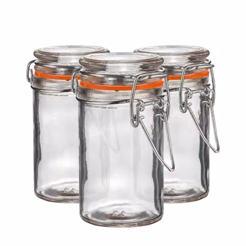 Argon Tableware Glass Spice Jars with Airtight Metal Clip Lids, Set of 3, 70ml, Transparent with Orange Seals – 1