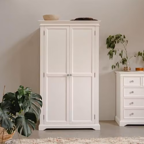 Statement Furniture Gainsborough Double Wardrobe in White with 2 Doors, Hanging Rail and Internal Shelves, W: 115 cm, H: 200 cm, D: 62 cm – 1