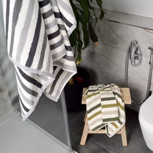 Allure Bath Fashions Cali Striped Cotton Hand Towels, Pack of 2, Grey and Green, W: 50 cm x H: 85 cm – 7