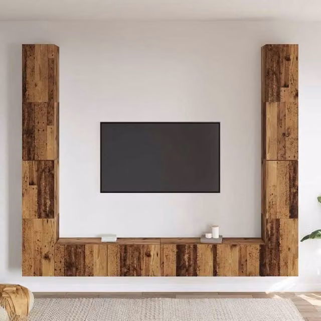 Berkfield Home 6-Piece Wall Mounted TV Cabinet Set in Brown Old Wood Engineered Wood – 1