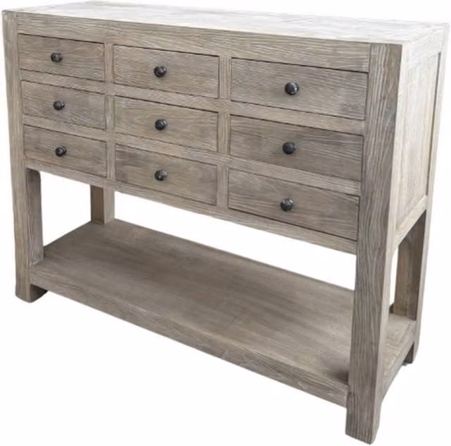 Lemon Pavilion Haldon Collection 9 Drawer Chest with Shelf in Grey Wood, W: 110 cm, D: 40 cm, H: 88 cm