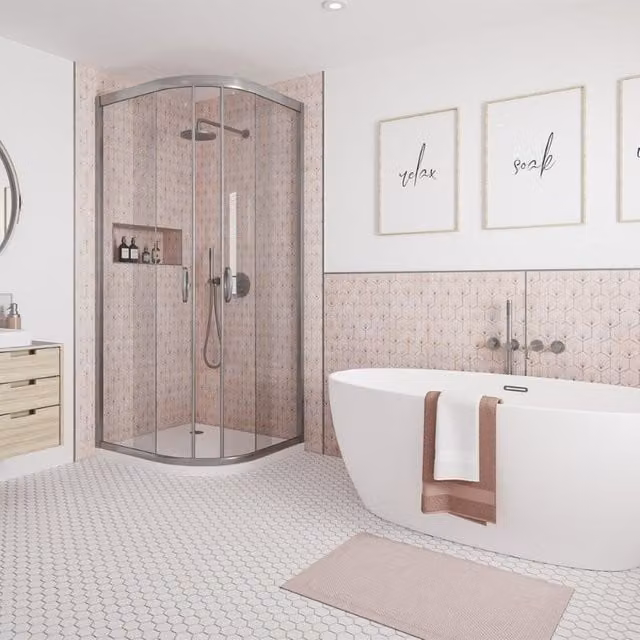 Stella Rosa Wetwall Bathroom Wall Panel, Pink, W: 60 cm, H: 244 cm, D: 0.4 cm