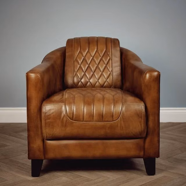 Elm Home and Garden Vintage Brown Leather Tub Lounge Chair with Armrests