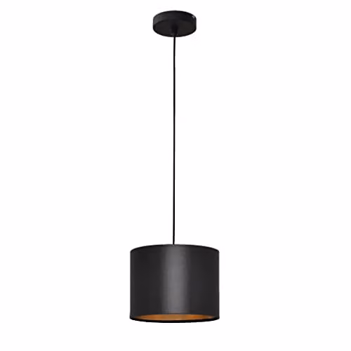 Helam Alba Modern Cylindrical Suspended Pendant Ceiling Light in Black and Gold/Brass, Diameter: 20 cm, Height: 70 cm