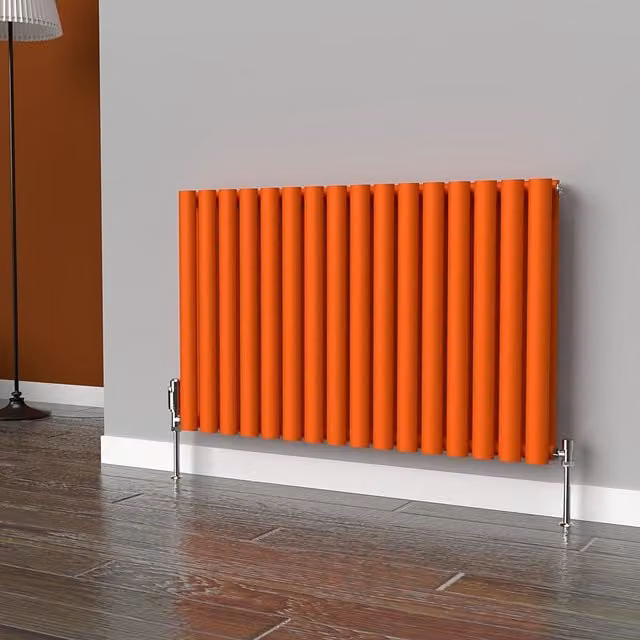 Lux Heat Oval Horizontal Coloured Double Radiator in Sunburst Orange, W: 96 cm, H: 60 cm
