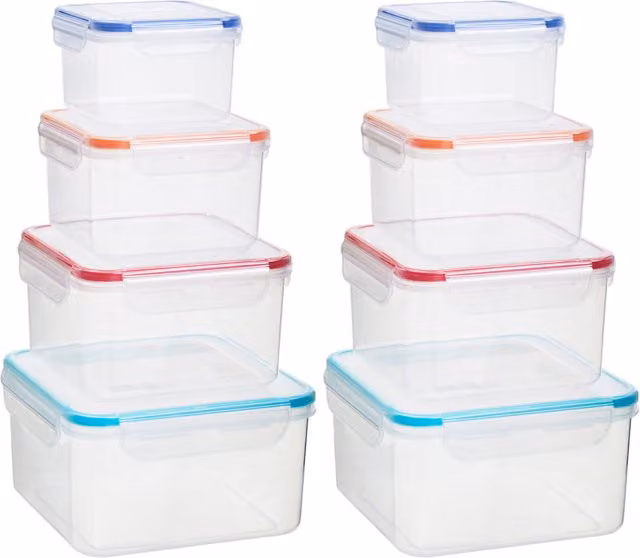 Orsina Set of 8 Airtight and Leakproof Stackable Food Storage Containers, Multicolour and Transparent Plastic