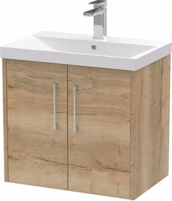 Balterley Winshill 2 Door Wall Hung Vanity Basin Unit, Light Oak, Brown, Width: 60 cm