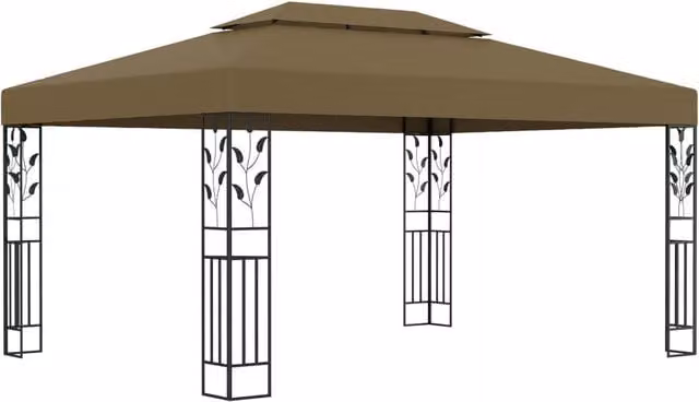 Berkfield Home Double Roof Gazebo in Beige, W: 4 m, D: 3 m, H: 2.73 m
