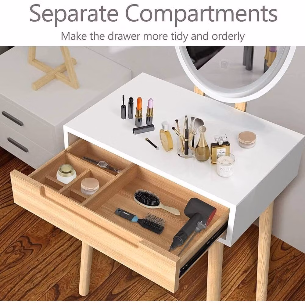 FORGEVIO Hollywood LED Dressing Table Vanity Set with Matt MDF Laminate Finish in Beige, Brown or White – 3