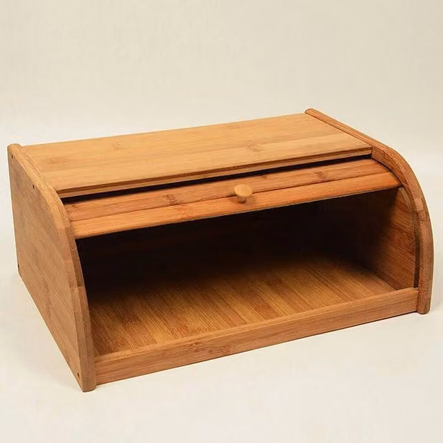 PAWNORA Bamboo Bread Storage Box with Foldable Lid in Beige and Brown