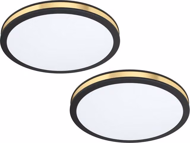 Loops 2 Pack Modern Round LED Ceiling Light in Black and White Gold/Brass, 12W