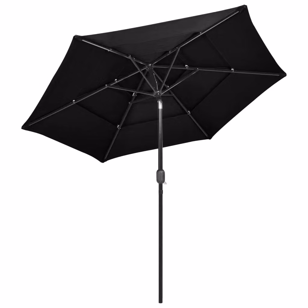 Berkfield Home 3-Tier Parasol with Black Polyester Canopy and Aluminium Central Pole, Diameter: 2.5 m – 2