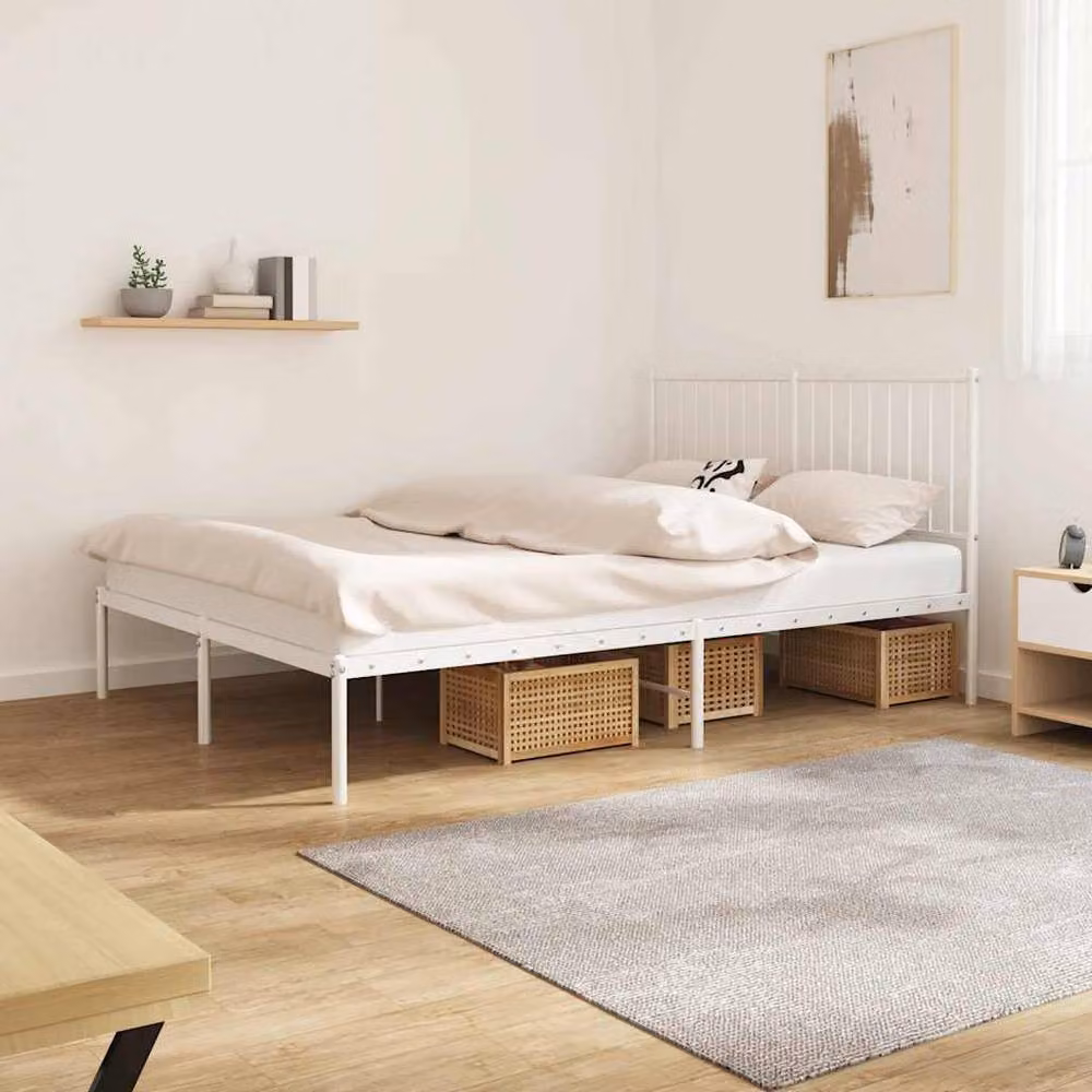 Berkfield Home Metal Bed Frame with Headboard in White, W/D/H: 140 x 200 x 90.5 cm – 2
