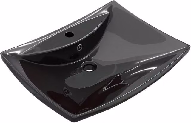 Berkfield Home Black Luxury Rectangular Ceramic Basin with Overflow, W: 60.0 cm, D: 43.0 cm, H: 17.0 cm – 1