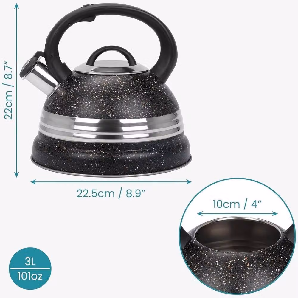 FLAVORA Black Whistling Stovetop Induction Tea Kettle, 3L – 2
