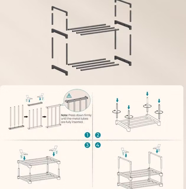 SONGMICS 2-Tier Metal Shoe Rack Storage Organiser, Black, W: 42.5 cm, D: 30.0 cm, H: 30.0 cm