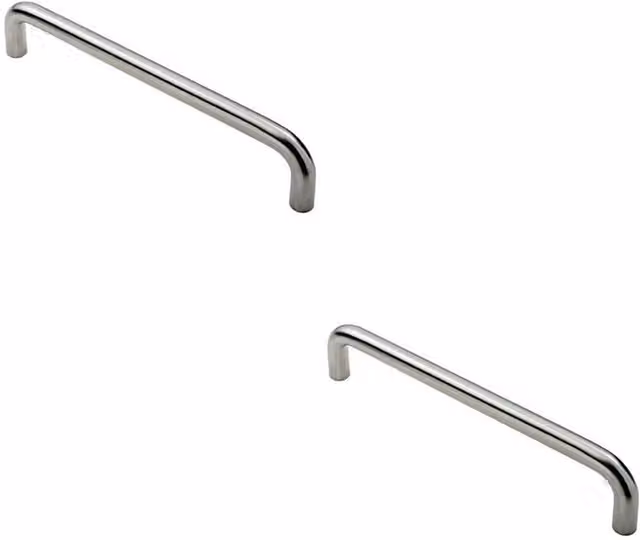 Loops 2x Round D Bar Pull Handles in Brushed Satin Silver Stainless Steel, Fixing Centres: 300 mm, Size: 319 x 19 mm