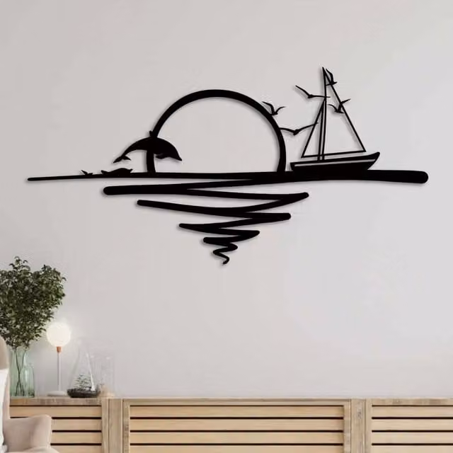 Decortie Sunrise Modern Metal Line Art Wall Decor, Black, W: 90 cm, H: 44 cm